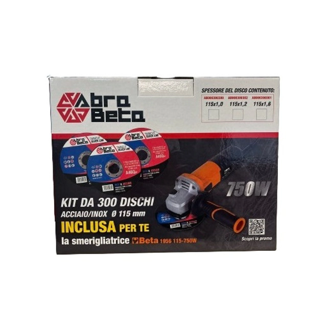 Vendita online Kit 300 dischi Ø115X1.0 Abra Beta + smerigliatrice Beta 750W